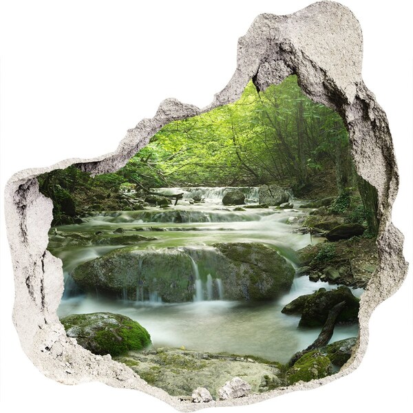 Hole wall sticker Green valley with a waterfall