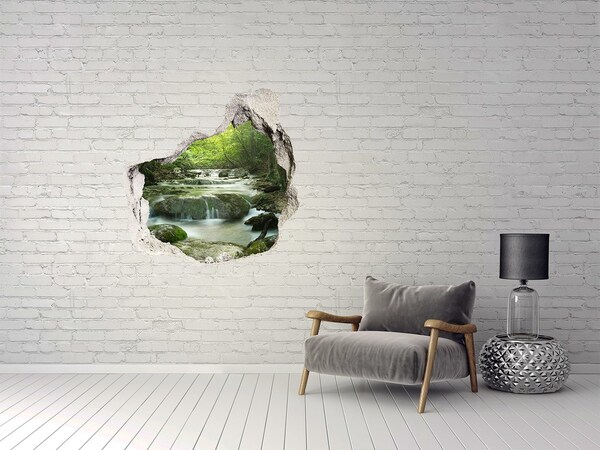 Hole wall sticker Green valley with a waterfall