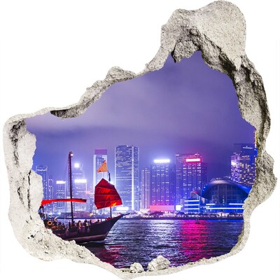 Hole in the wall decal View of Hong Kong at night