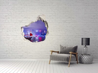 Hole in the wall decal View of Hong Kong at night