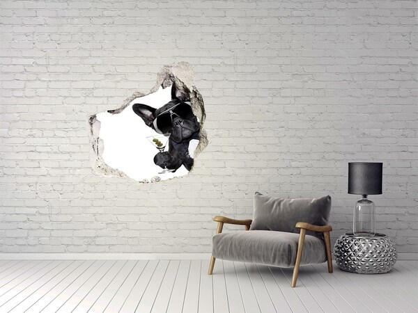 3D wall hole Stylish dog with a drink