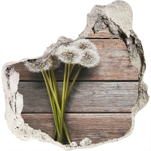 Hole wall sticker Dandelion flowers on a wooden floor