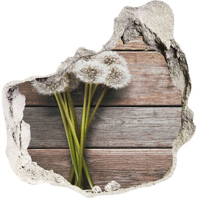 Hole wall sticker Dandelion flowers on a wooden floor