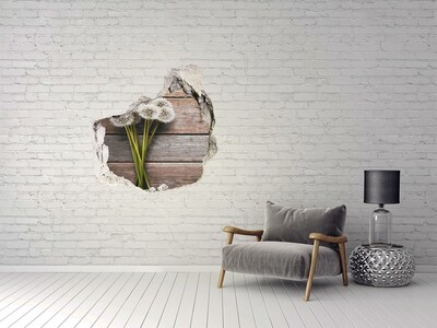 Hole wall sticker Dandelion flowers on a wooden floor