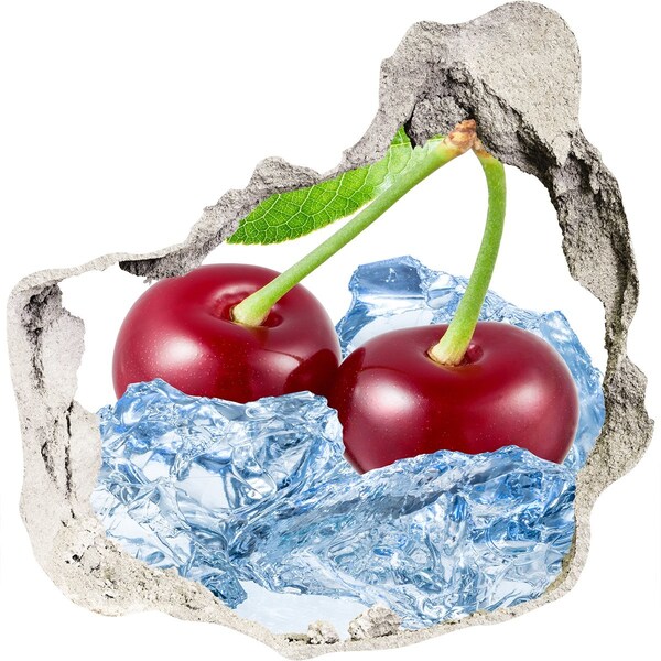 Hole wall sticker Sweet cherries on ice