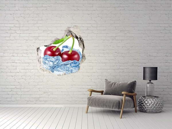 Hole wall sticker Sweet cherries on ice