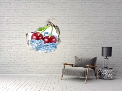 Hole wall sticker Sweet cherries on ice