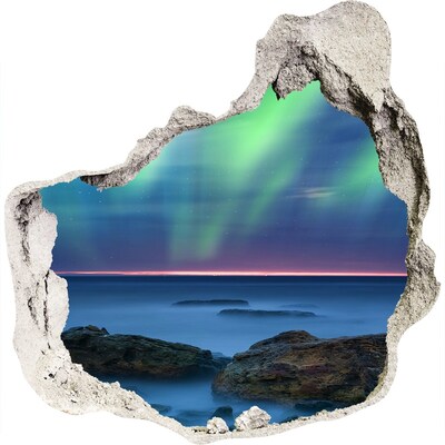 3D wall hole Aurora Borealis over the ocean