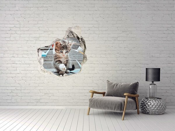 Hole in the wall sticker Cat birds of paper