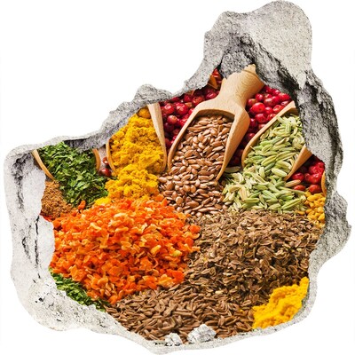 Hole wall sticker Colorful Spices in the Market Square