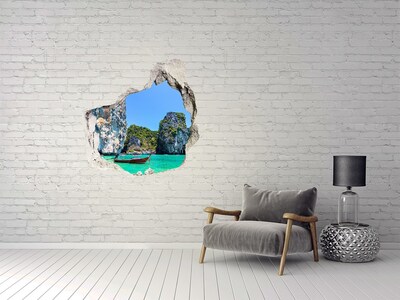 Hole in the wall decal Caribbean bay with a boat