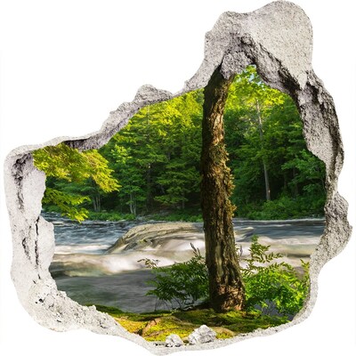 Hole in the wall sticker Green forest by the river