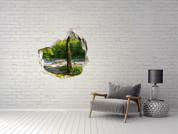 Hole in the wall sticker River in the forest