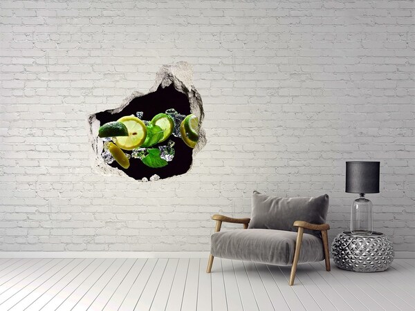 3D wall hole wallpaper Refreshing lemon cocktail