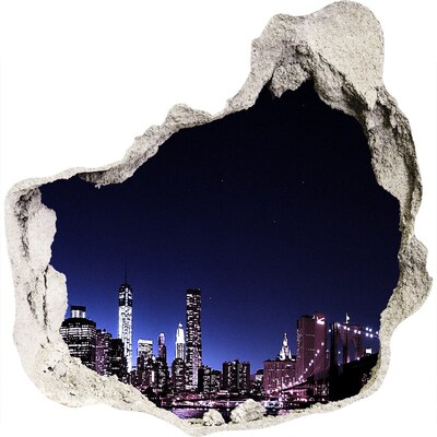 3D wall hole wallpaper New York night panorama