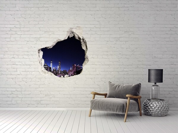 3D wall hole wallpaper New York night panorama