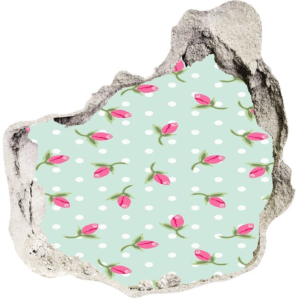 Hole in the wall decal Floral pattern on a green background