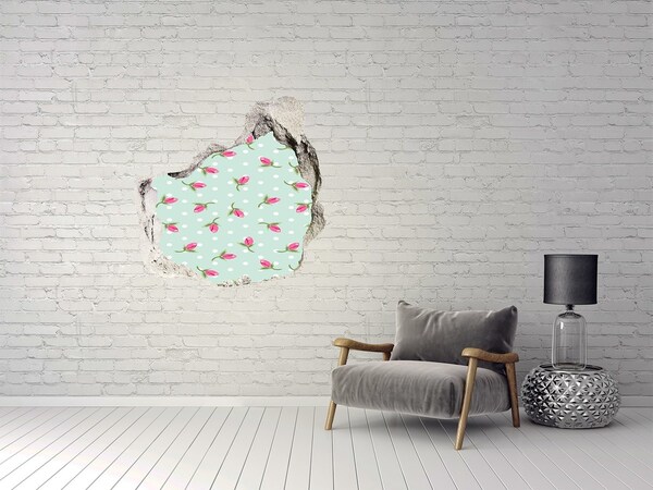Hole in the wall decal Floral pattern on a green background