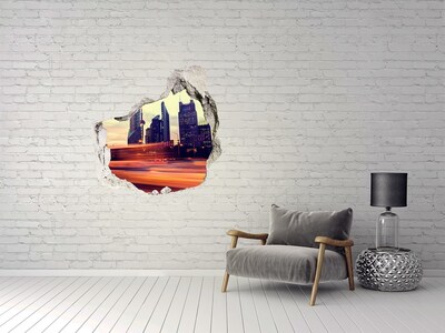 3D wall hole wallpaper Shanghai at night