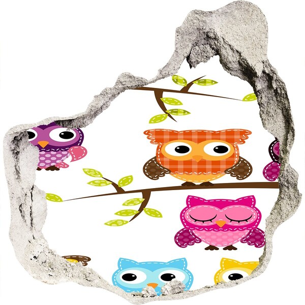 Hole wall sticker Colorful owls on a branch