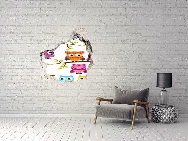 Hole wall sticker Colorful owls on a branch