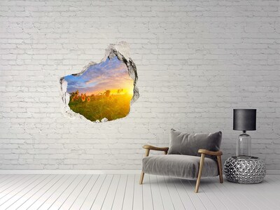 3D wall hole Sunflowers in the setting sun