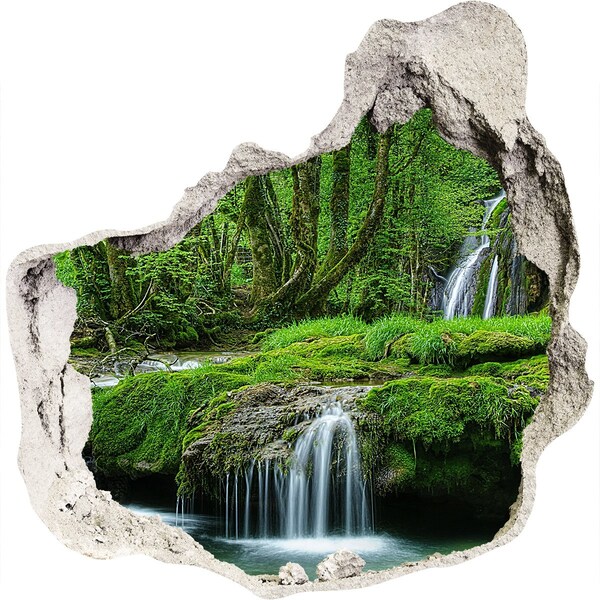 Hole wall sticker Mysterious forest with a waterfall