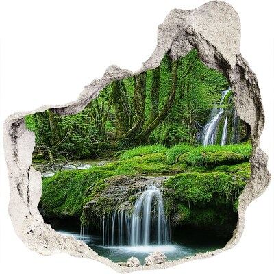 Hole wall sticker Mysterious forest with a waterfall