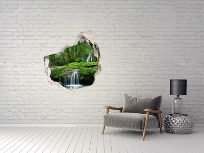 Hole wall sticker Mysterious forest with a waterfall