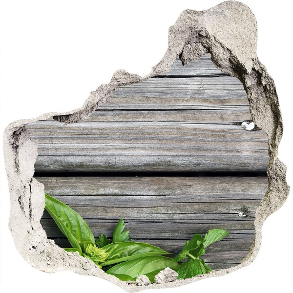 Hole wall sticker A damaged wall with a wooden floor