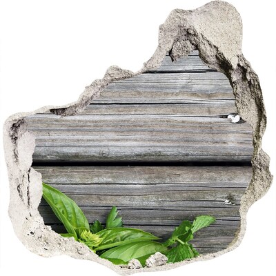 Hole wall sticker A damaged wall with a wooden floor