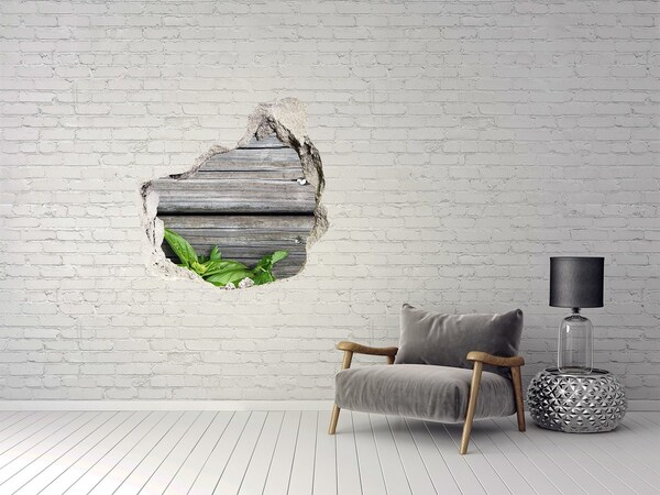 Hole wall sticker Wooden background herbs