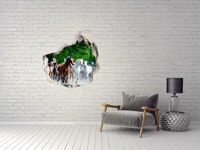 Hole wall sticker A herd of horses on the run
