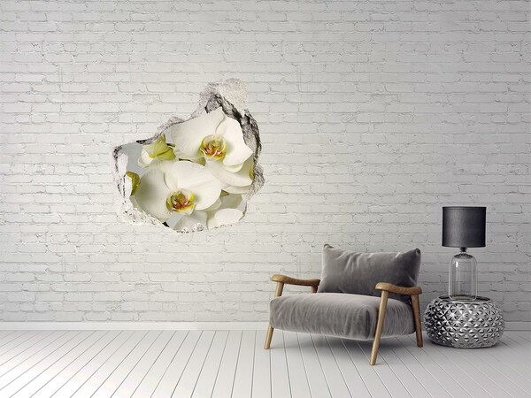 3D wall hole wallpaper White orchid