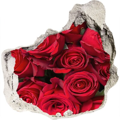 3D wall hole A bouquet of red roses in a hole in the wall