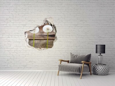 3D wall hole wallpaper Dandelion flowers in ruins