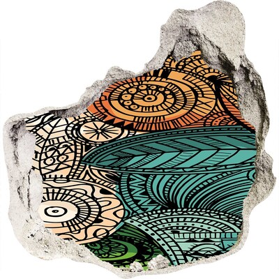 3D wall hole wallpaper Colorful patterns on a stone background