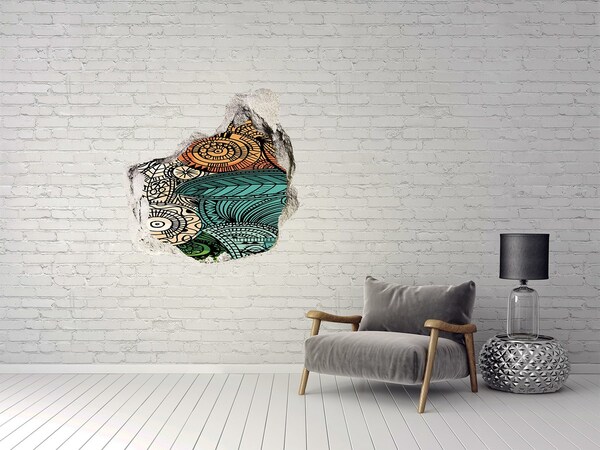 3D wall hole wallpaper Colorful patterns on a stone background