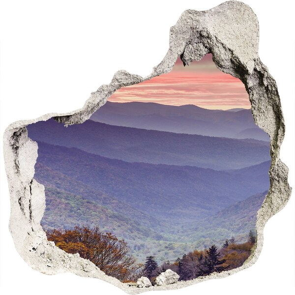 Hole wall sticker Mountain landscape at sunrise