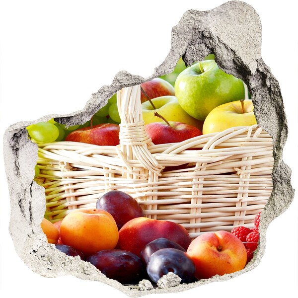 3D wall hole wallpaper A basket full of fruit