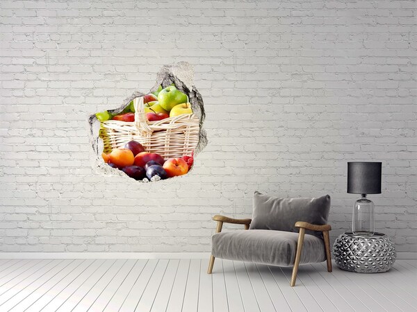 3D wall hole wallpaper A basket full of fruit