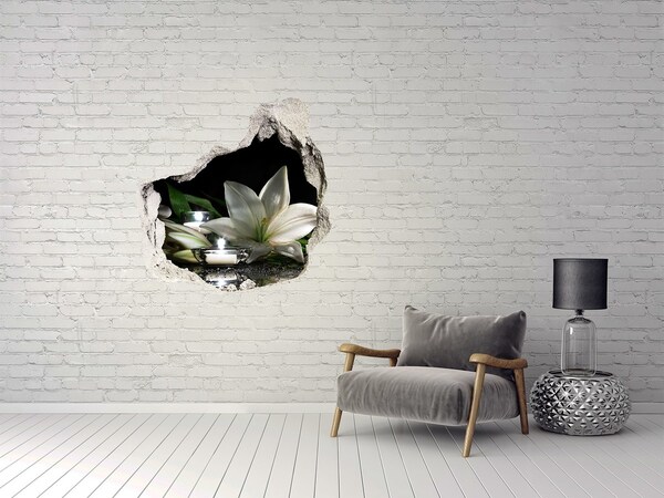 3D wall hole wallpaper White lily