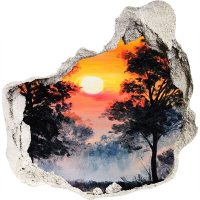 3D wall hole wallpaper Sunset forest