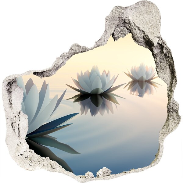 3D wall hole wallpaper Water flowers in the calm water surface