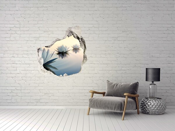 3D wall hole wallpaper Water flowers in the calm water surface
