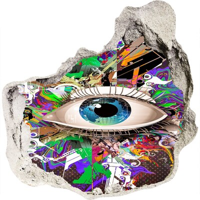 3D wall hole wallpaper An eye in a colorful composition