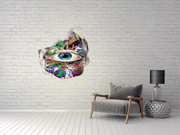 3D wall hole wallpaper An eye in a colorful composition