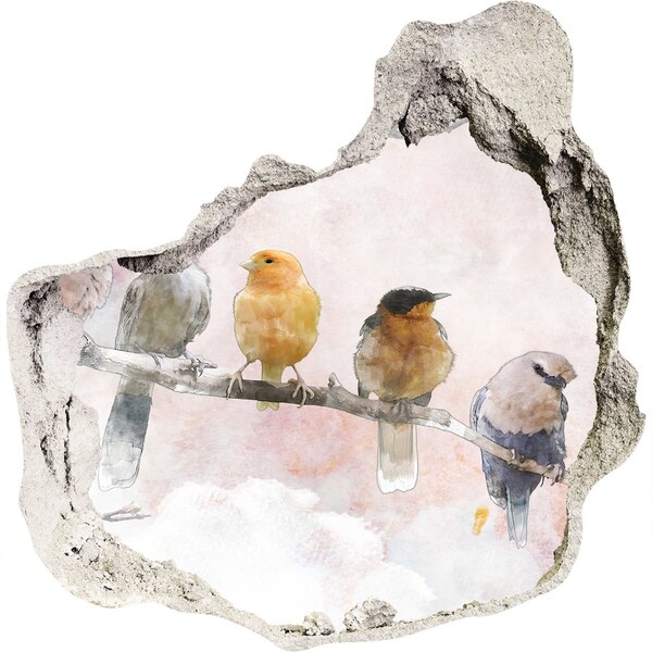 3D wall hole wallpaper Birds on a branch