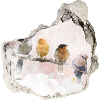 3D wall hole wallpaper Birds on a branch