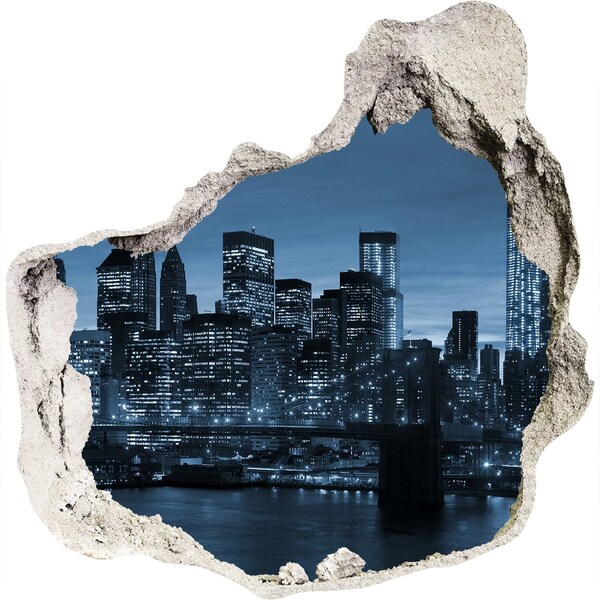 3D wall hole View of New York at night